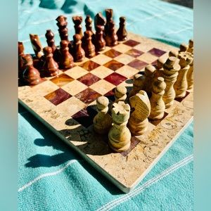 RARE Fossil + Sandstone Red Rock Stone Chess ♟️ Set